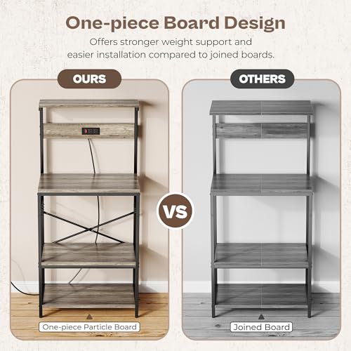 SUPERJARE Kitchen Bakers Rack with Power Outlet, Coffee Bar Table, Rustic Brown W637