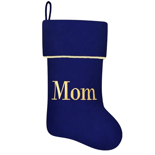 20 Inches Initial Monogram Blue Velvet Christmas Stocking with Gold Trim U394