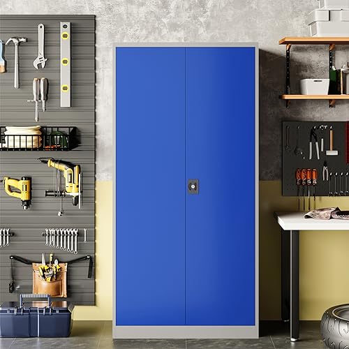 Metal Storage Cabinet with Doors and Shelves, 71" Locking Steel, White L799