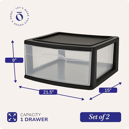 HOMZ 2-Pack 1-Drawer Storage Cart, Clear Plastic, White Frame Y898