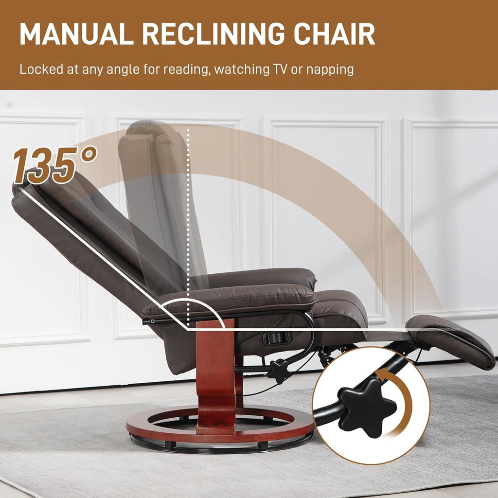 HOMCOM Manual Swivel Recliner Chair PU Leather with Footrest, Brown O9918