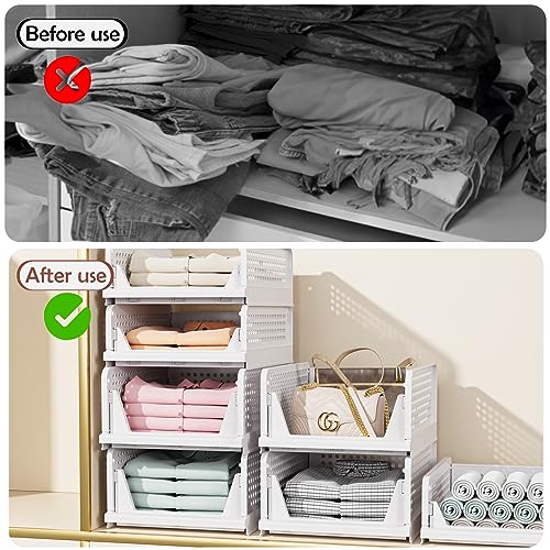 CTSNSLH 5 Pack Folding Closet Organizers Storage Box, Stackable Bins, White B5705