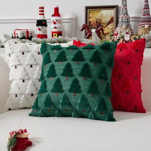 UGASA Star Christmas Decorative Pillow Covers 18x18 Inch Set of 2 Dark Green Q9265