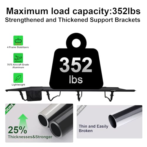 Ultralight Camping Cot for Adults, Portable Folding, Supports 352lbs, Black Y92139