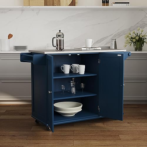 homestyles Mobile Kitchen Island Cart with Stainless Steel Top, Sage Green J6213