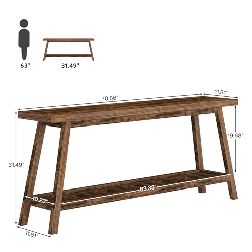70.9" Extra Long Console Table for Entryway, 2-Tier Narrow Wood Sofa Table, Rustic Brown P32916