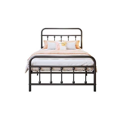 Vengarus Metal Bed Frame Full Size with Headboard, Heavy Duty Steel Slat, Black S383