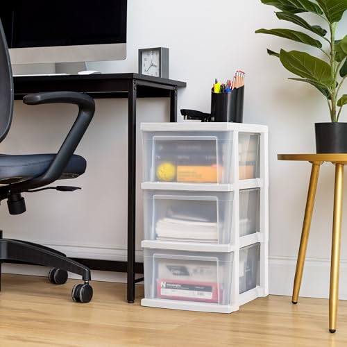 IRIS USA Plastic Drawer Storage Organizer, 3-Drawers, 2-Pack, Black/Clear J77123