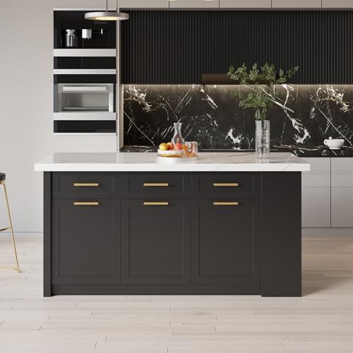 homary 72" Kitchen Island with Storage, White Dining Table with Seating & 3 Drawers H6352