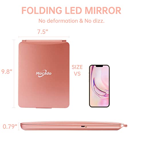 Foldable Double Sided Tabletop Mirror with Rechargeable Light, 10X and 1X U664