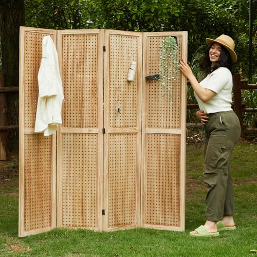 Peg Board Display Stand 66.9inch Freestanding Folding Room Divider, 4 Panels White M68924