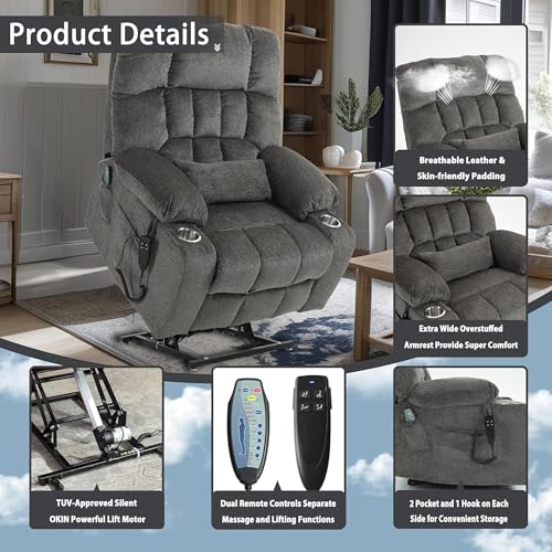 Lift Chair Recliner with Massage and Heat, Heavy Duty for Seniors, Brown V12888