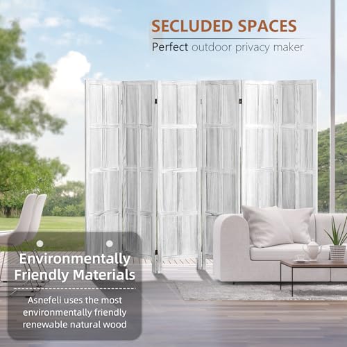 Wood Room Divider 4 Panel, 5.6 FT Tall Folding Privacy Screen, Retro White K4688