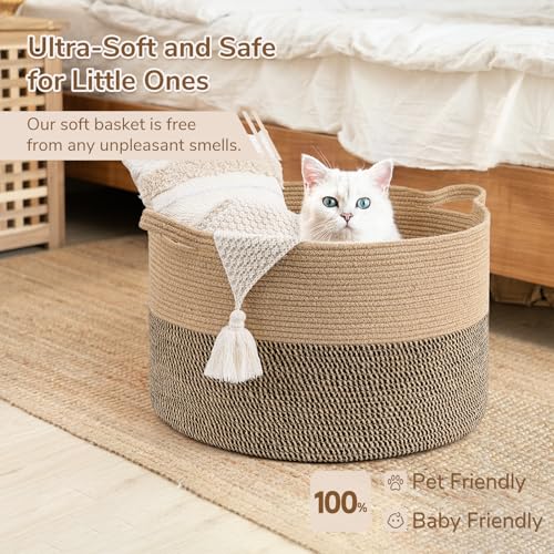 INDRESSME Large Cotton Rope Storage Basket with Handles, 90L Grey R37552