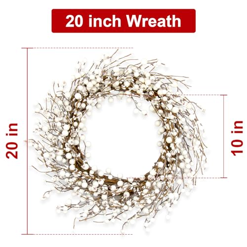 JINGHONG 20 Inch Artificial Winter Wreath with White Berry for Front Door Indoor Outdoor S7665