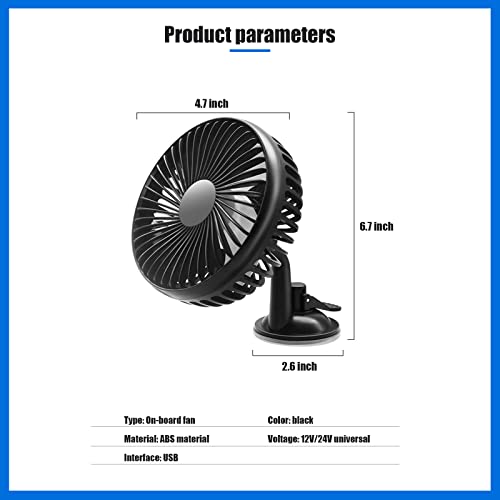 Car Fan, USB Powered Portable Vehicle Cooling Fan with Suction Cup, Black N883