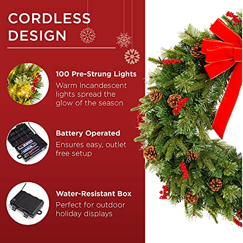 Best Choice Products 30in Pre-Lit Battery Powered Christmas Wreath with 100 Lights P68958