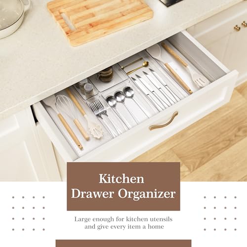 Criusia Drawer Organizer, 10 Pack Clear Plastic Storage Bins, 3 Sizes I166