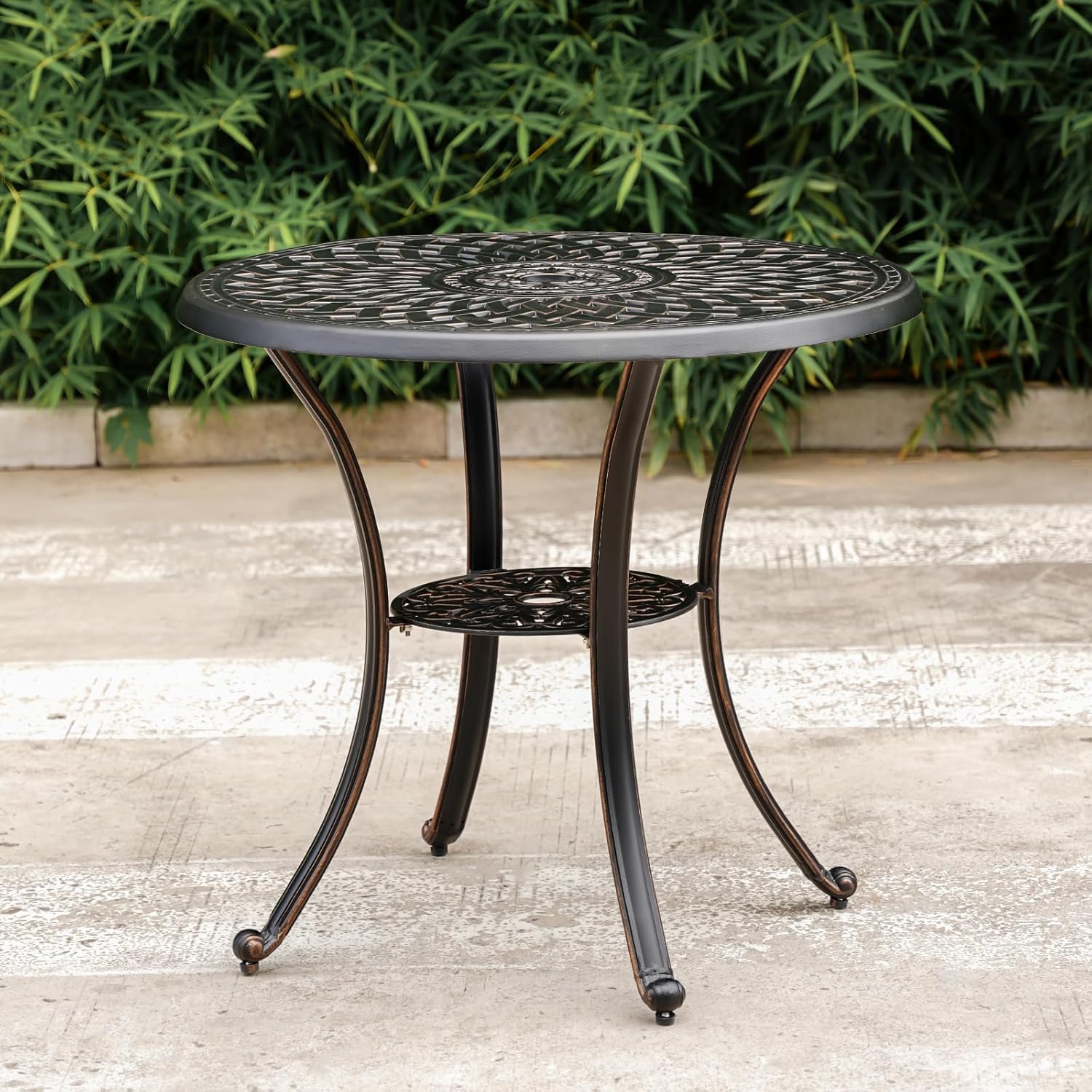 Outdoor Round Patio Dining Table with Umbrella Hole, Metal Black I91259