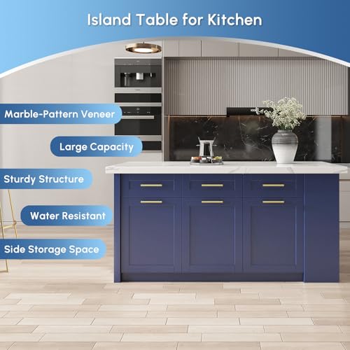 homary 72" Kitchen Island with Storage, White Dining Table with Seating & 3 Drawers H6352