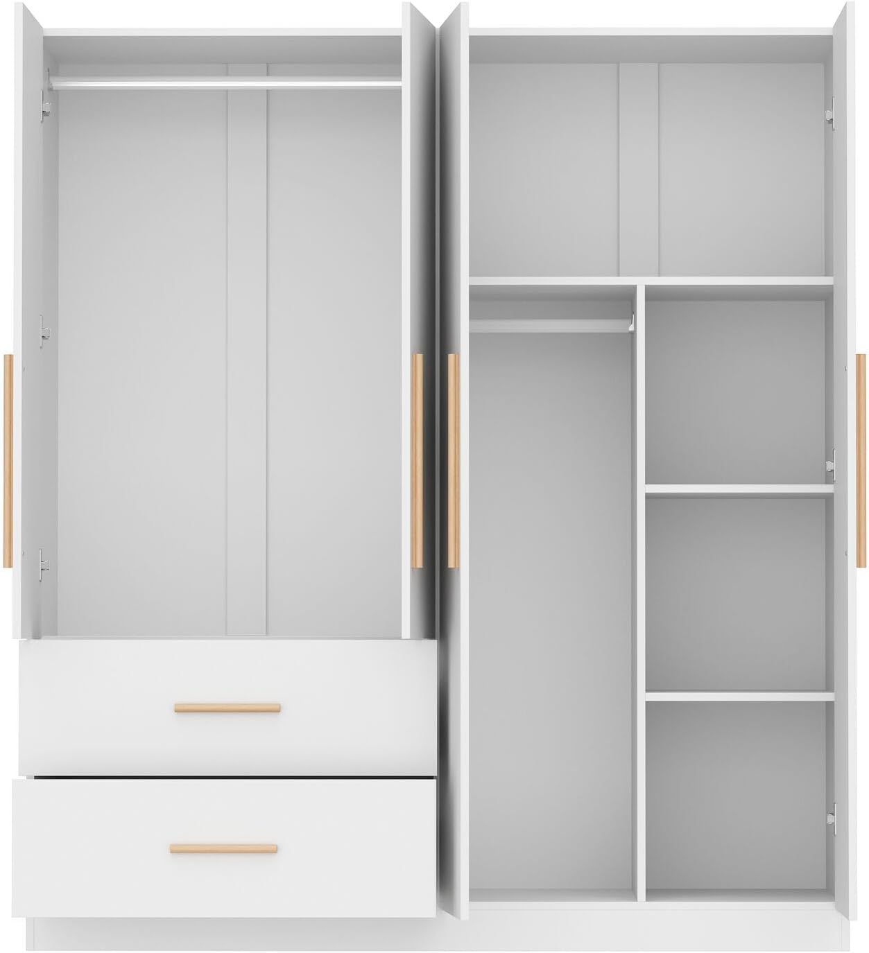 Tall Wooden Wardrobe Armoire 4-Door 2-Drawer White L364713