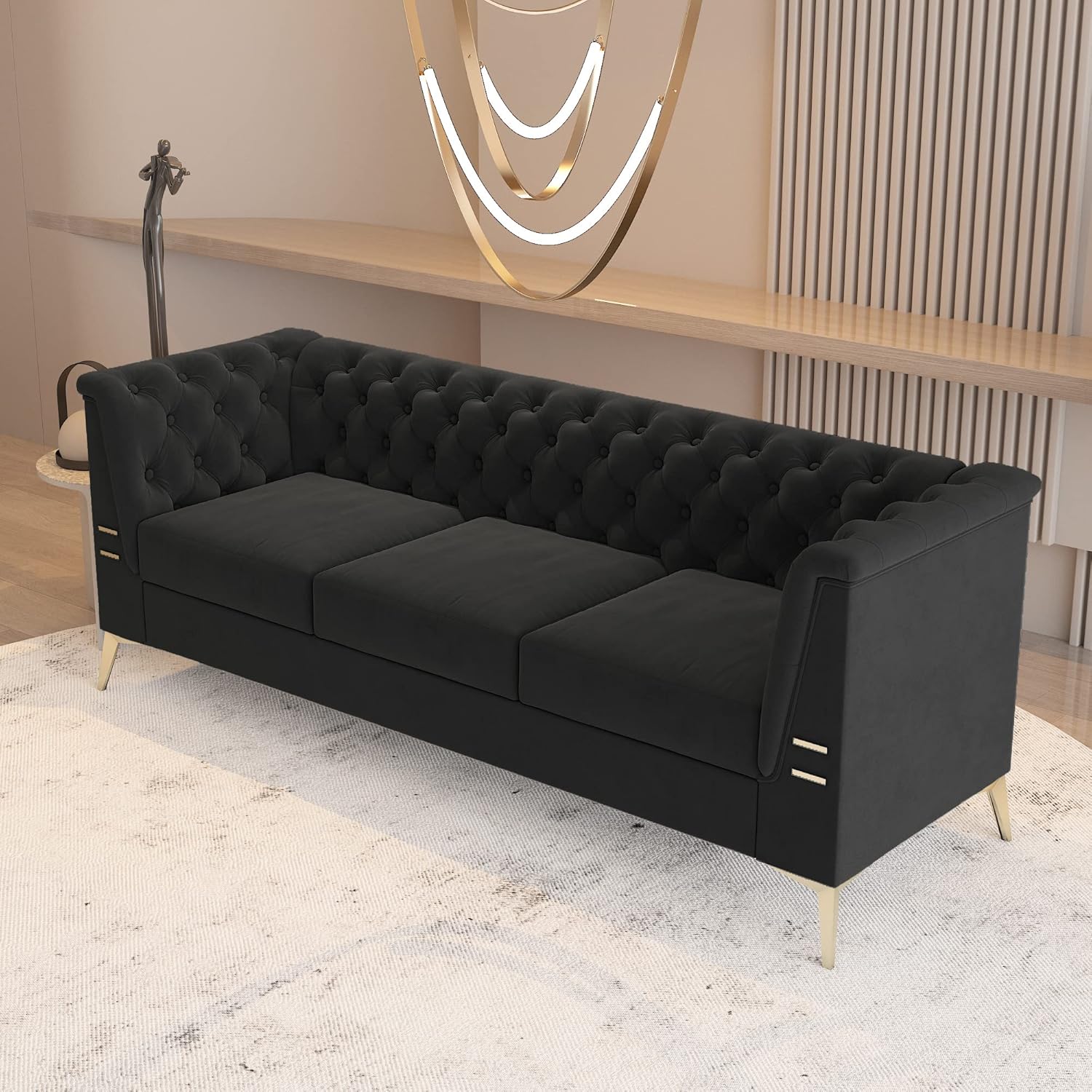 WILLIAMSPACE Chesterfield Sofa 3 Seater Velvet Tufted Dark Grey U235