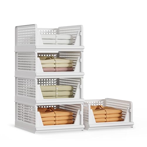 Stackable Plastic Storage Basket Closet Organizer Bin N733470