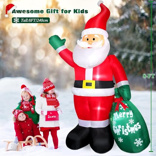 8 FT Christmas Inflatable Santa Claus with Gift Bag and LED Lights for Yard Outdoor Decor M3530