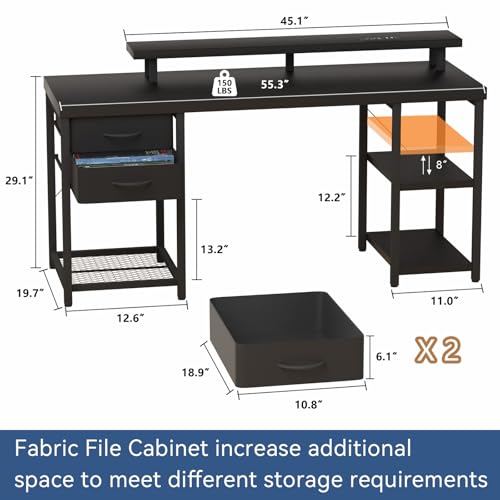Computer Desk with Drawer, Power Outlets and LED Light, Black C8370