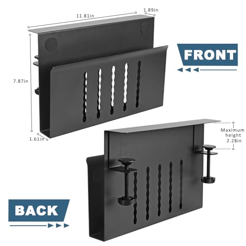 Clamp On Desk Side Organizer with Magnetic Pen Holder for Laptop and Office Use (Black) Q570