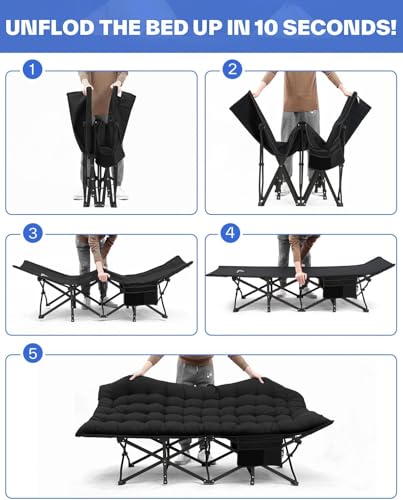 Sportneer Camping Cot for Adults with Mattress, Heavy Duty Folding Portable Bed R956