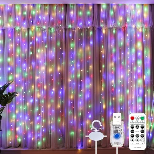 600LED Curtain Lights for Bedroom, Warm White, 8 Modes Y367582