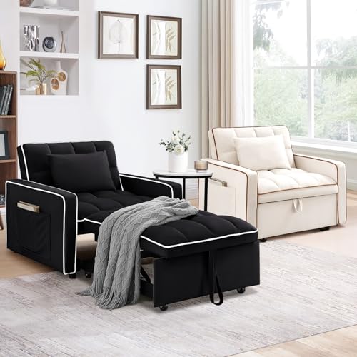 3 in 1 Convertible Sleeper Chair Bed with Adjustable Backrest, Beige J12414
