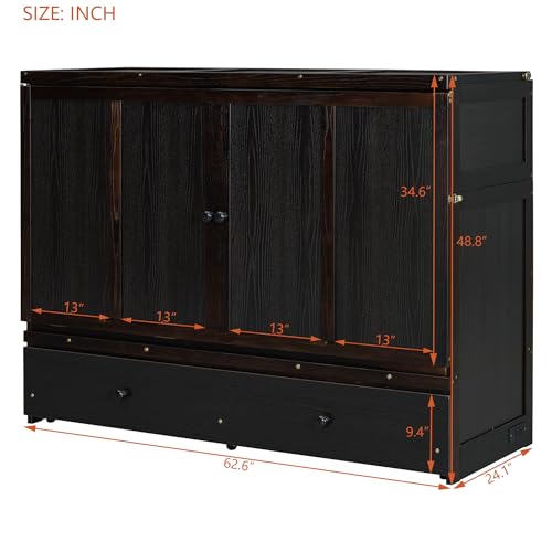 Harper & Bright Designs Queen Murphy Bed with USB Charging Station and Storage, Espresso A423