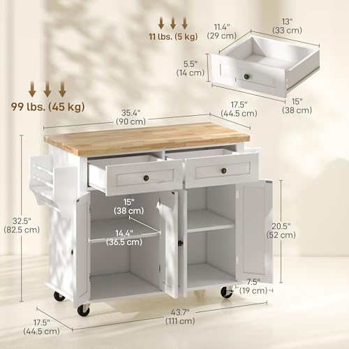HOMCOM Kitchen Island on Wheels with Rubberwood Top, Navy Blue X7812