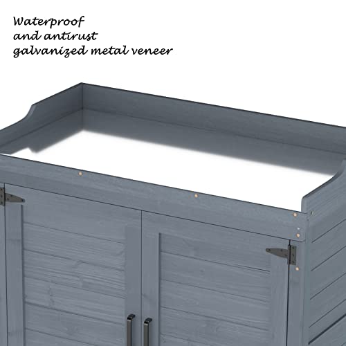 Outdoor Wooden Storage Cabinet with Potting Bench, Natural F921