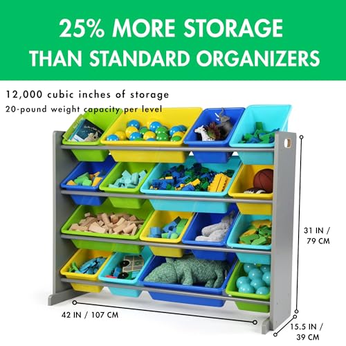 Humble Crew Supersized Toy Storage Organizer with 16 Removable Bins, Grey/White D772791