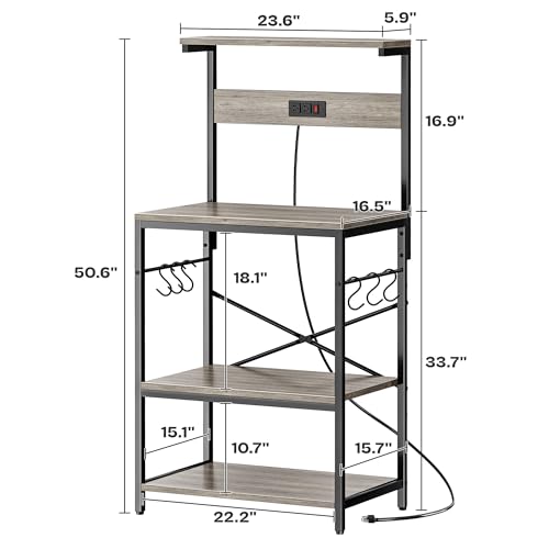 SUPERJARE Kitchen Bakers Rack with Power Outlet, Coffee Bar Table, Rustic Brown W637