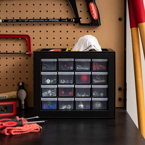 IRIS USA Plastic Drawer Storage Organizer, 24-Drawer Cabinet for Crafts Hardware Tools - Black I685821