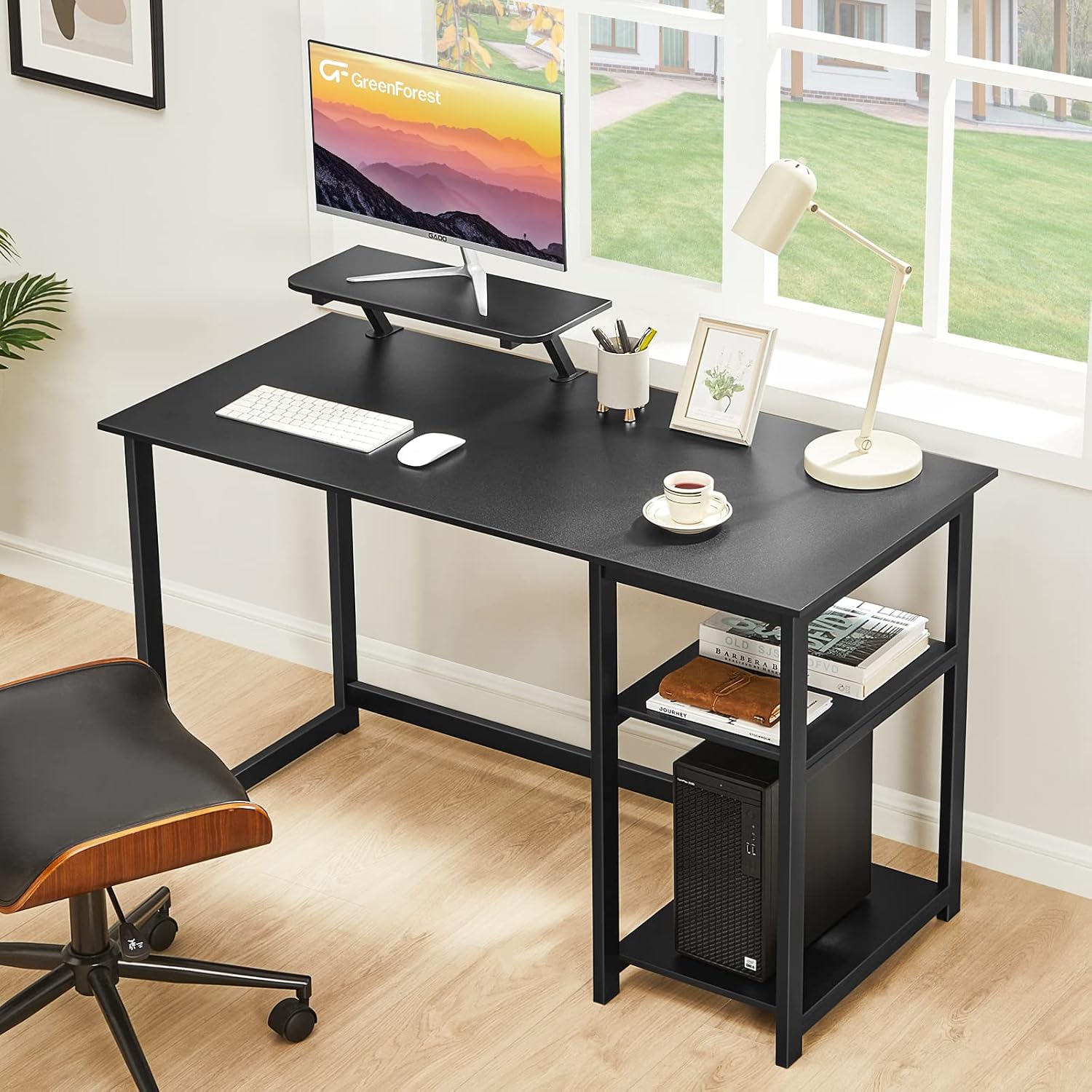 GreenForest Computer Desk with Monitor Stand, 39 Inch Black Y11207