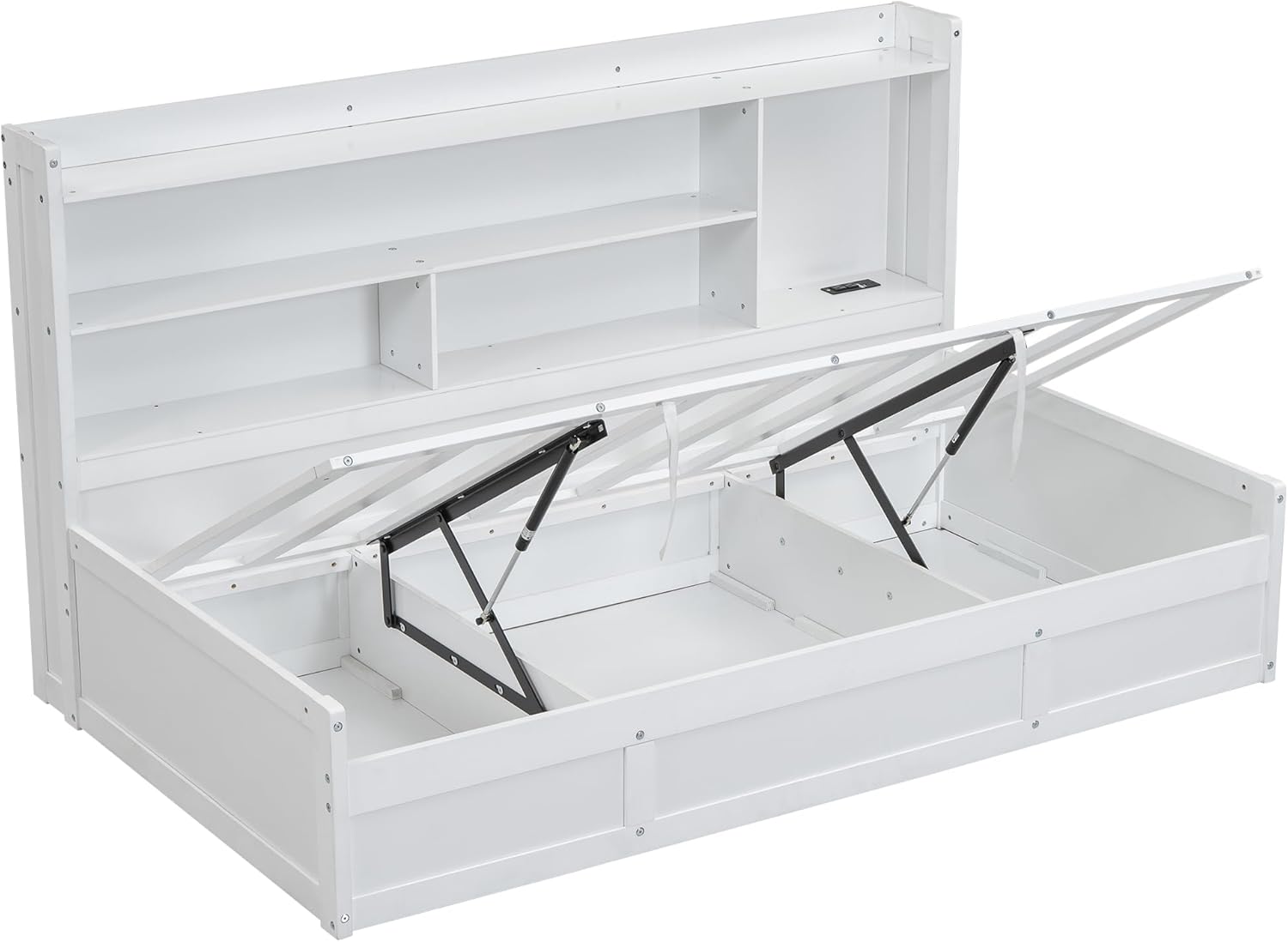 Twin Size Daybed with Storage Bookcases and USB Charging Station, White G546