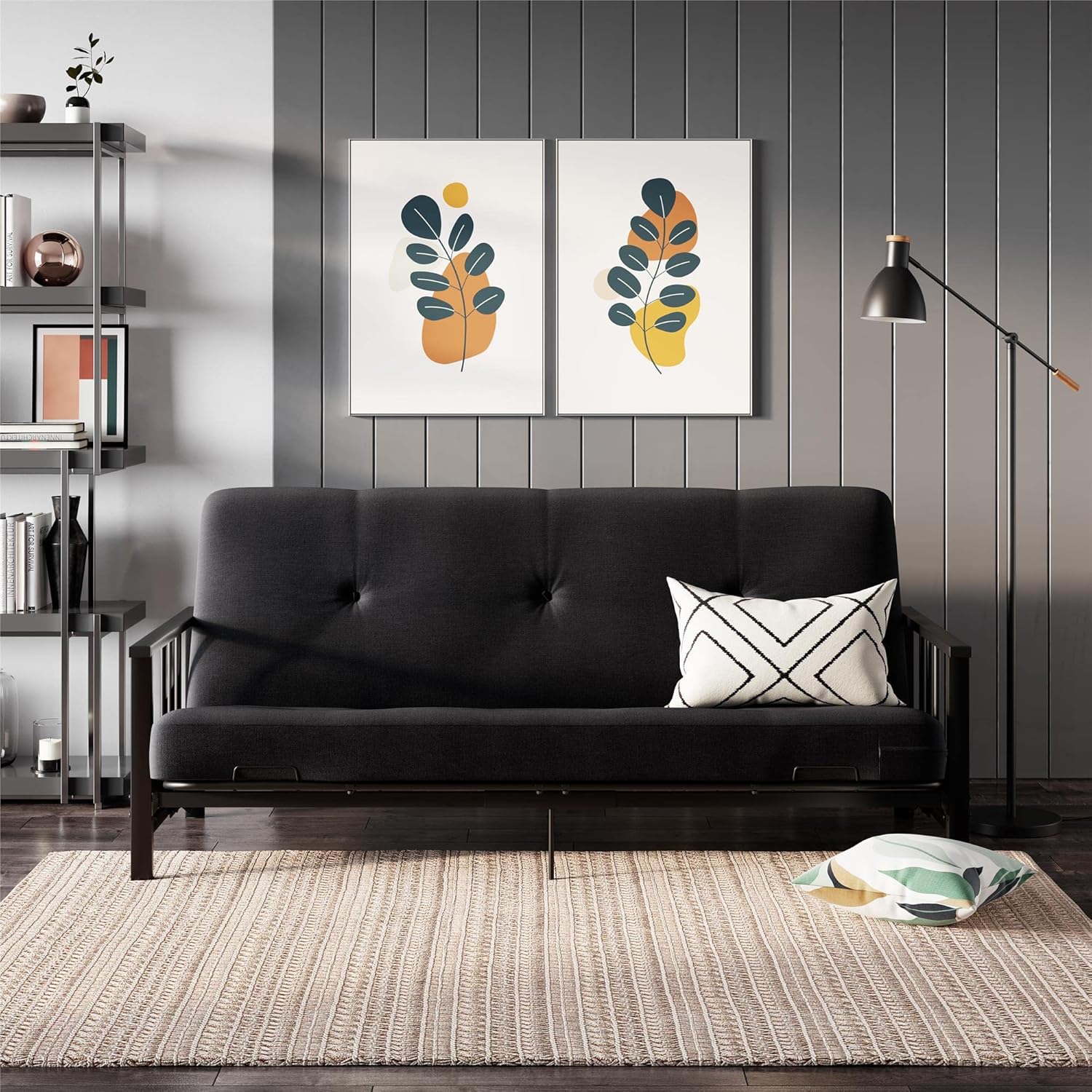 REALROOMS Bretta Contemporary Black Metal Arm Futon Frame D627
