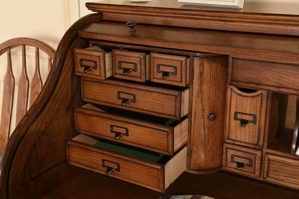 Roll Top Desk Solid Oak Wood 54 Inch Executive with Hutch G2526