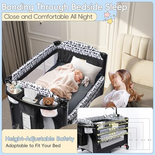 Xilingol 5-in-1 Pack and Play, Baby Bassinet Bedside Sleeper with Diaper Changer & Music Box N3018