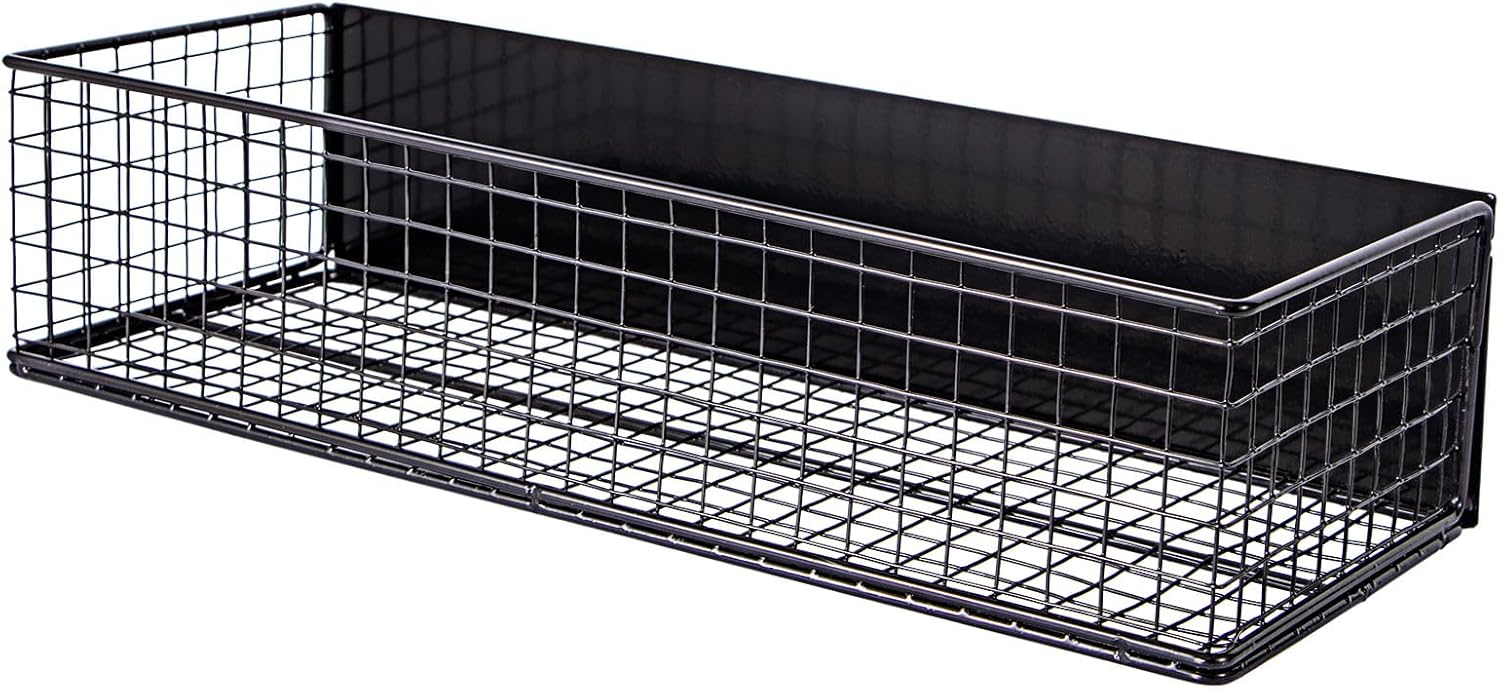 Magnetic Basket, Magnetic Shelf for Fridge, Wire Mesh Magnetic organizer Holder Accessories for Office Kitchen Classroom Storage, Black-High, 13.77" x 5.11" x3.26"
