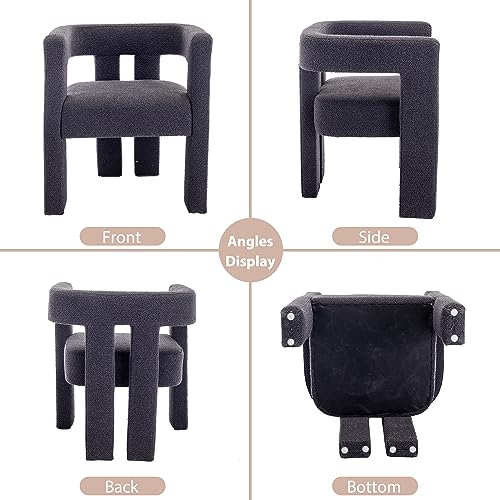 Modern Boucle Dining Chair Set of 4, Sherpa Barrel Accent Chairs Upholstered Armchair, Green W63784