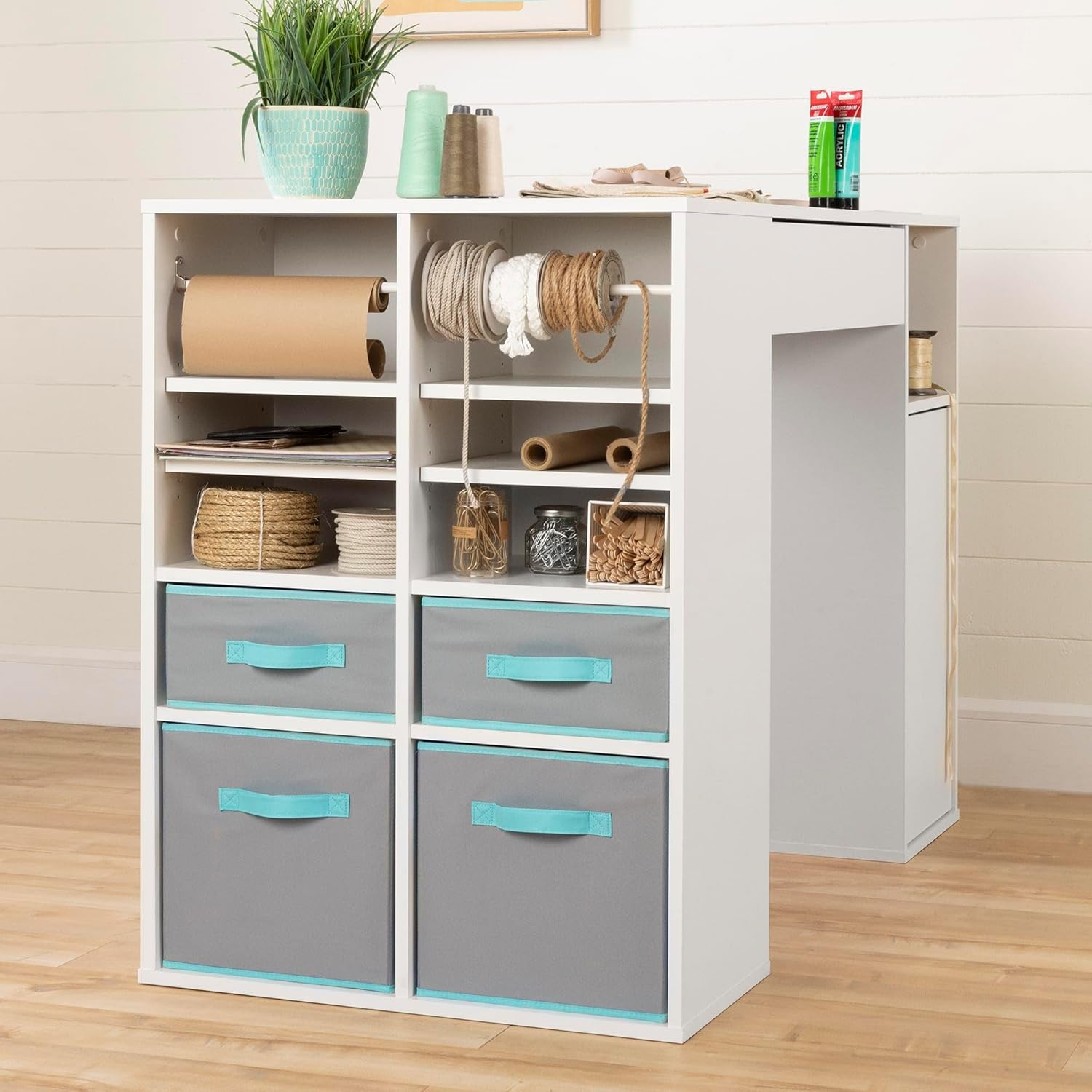 South Shore Crea Counter-Height Craft Table with Scratchproof Surface, Pure White J3763
