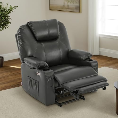 MCombo Power Lift Recliner Chair for Elderly with Heat and Massage, Faux Leather, Black V60394
