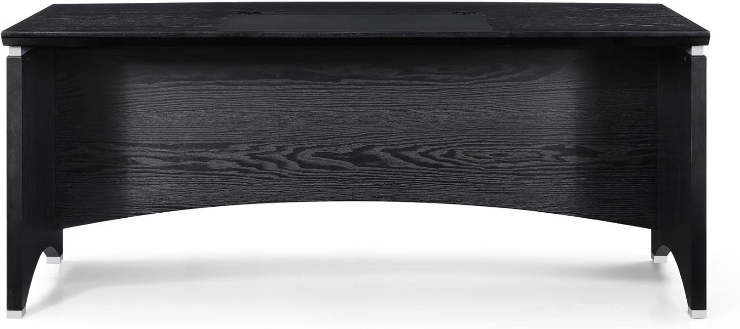 ZURI Modern Washington Black Oak Wood Desk with Leather Writing Pad C69776
