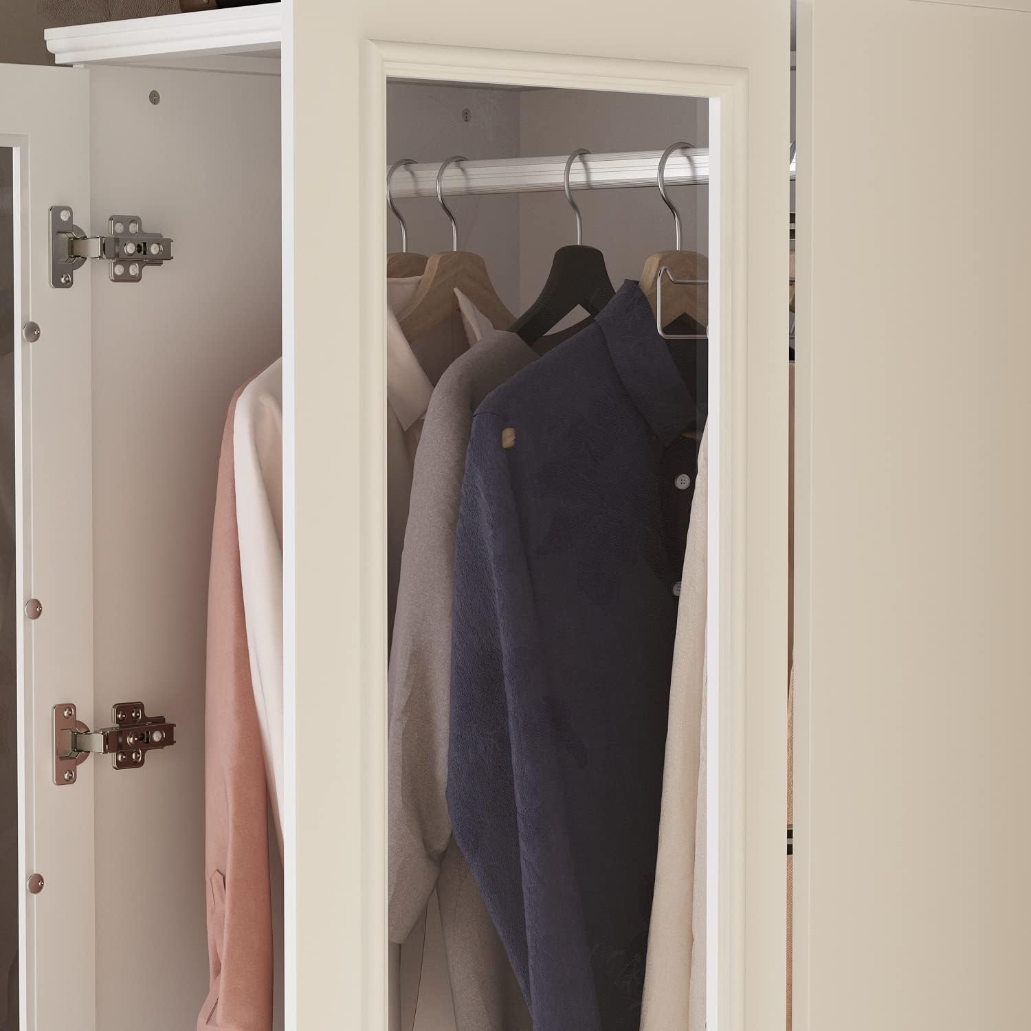ECACAD Wardrobe Armoire with 2 Glass Doors, 3 Drawers & Hanging Rod, White T90917